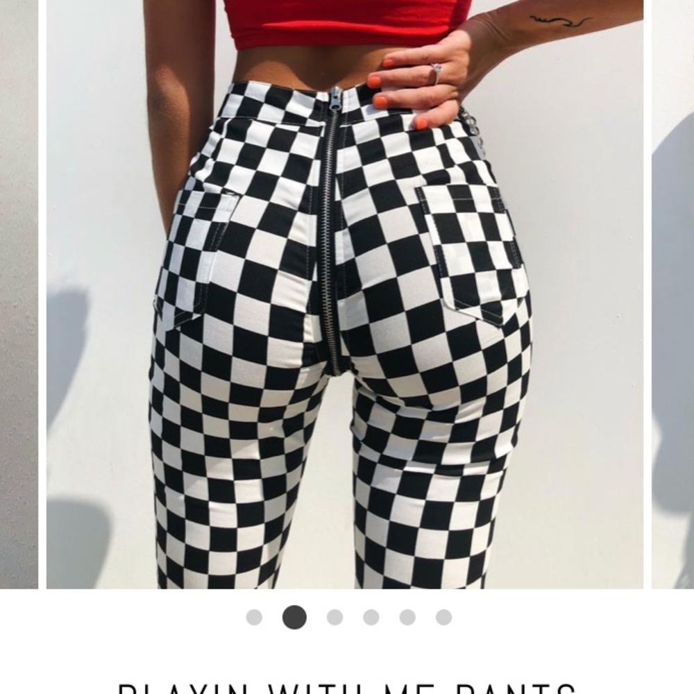 CHECKERED ZIP HIGH WAISTED PANTS